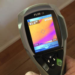 Infrared camera showing hot spot on floor from slab leak